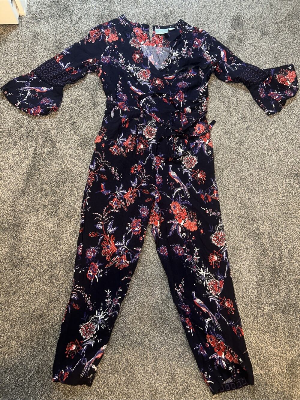 Maeve by Anthropologie Size 6 Espoir Florar V-Neck Bell Sleeve Jumpsuit